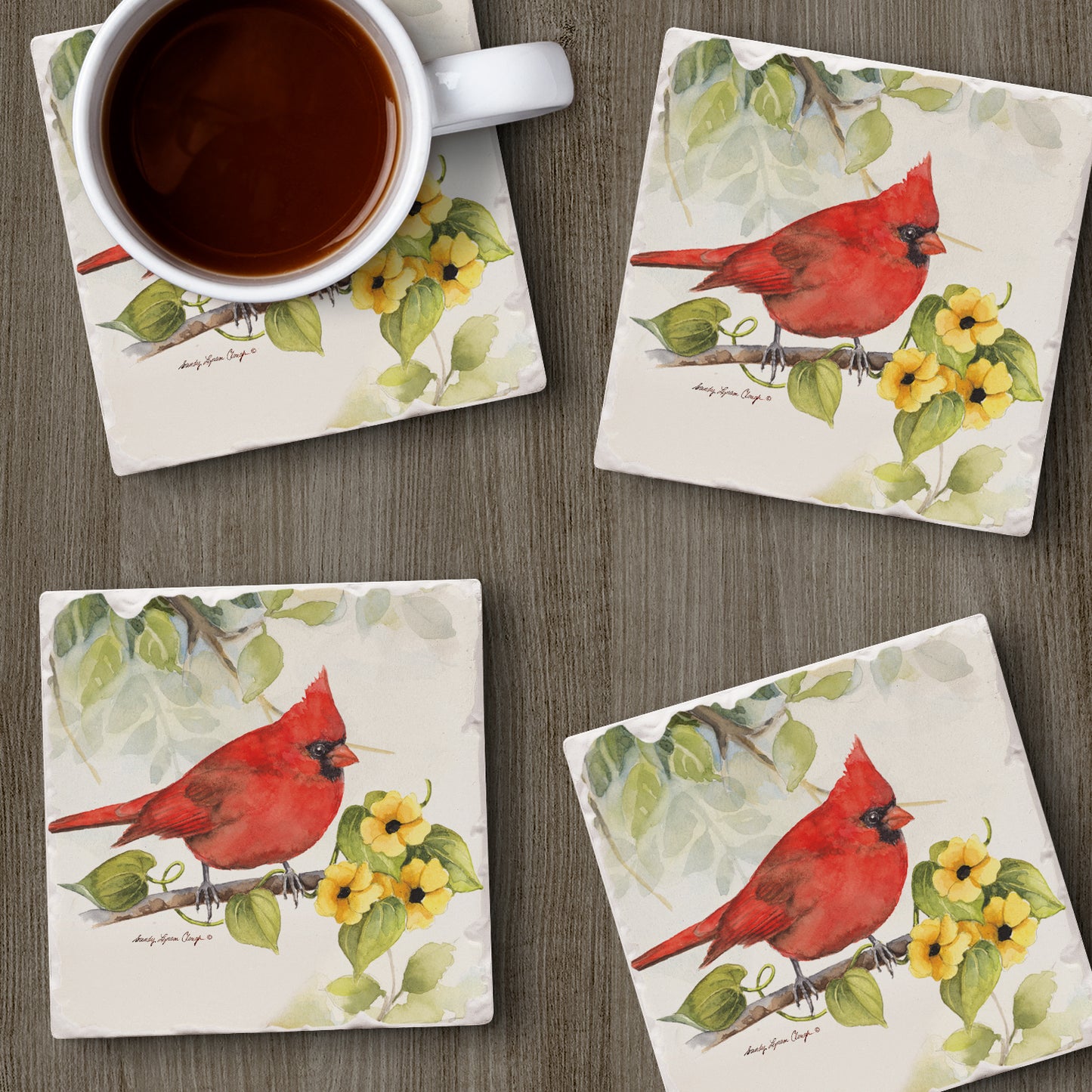 Thirstystone Cardinal 4 Pack Tumbled Tile Stone Coasters 4" Square Manufactured in the USA