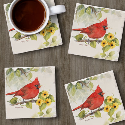 Thirstystone Cardinal 4 Pack Tumbled Tile Stone Coasters 4" Square Manufactured in the USA