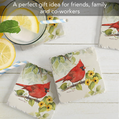 Thirstystone Cardinal 4 Pack Tumbled Tile Stone Coasters 4" Square Manufactured in the USA