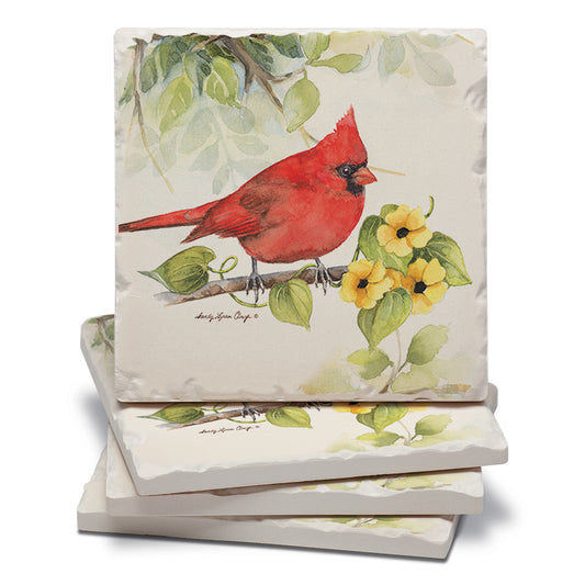 Thirstystone Cardinal 4 Pack Tumbled Tile Stone Coasters 4" Square Manufactured in the USA