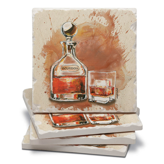 Thirstystone Bourbon Splash 4 Pack Tumbled Tile Stone Coasters 4" Square Manufactured in the USA