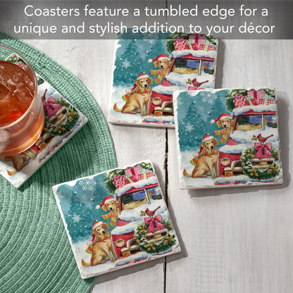 Thirstystone Holiday Buddies 4 Pack Tumbled Tile Stone Coasters 4" Square Manufactured in the USA