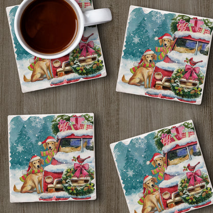 Thirstystone Holiday Buddies 4 Pack Tumbled Tile Stone Coasters 4" Square Manufactured in the USA