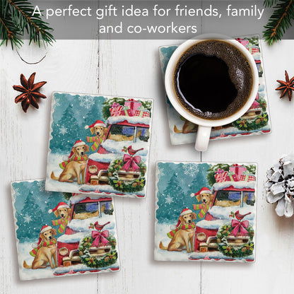 Thirstystone Holiday Buddies 4 Pack Tumbled Tile Stone Coasters 4" Square Manufactured in the USA