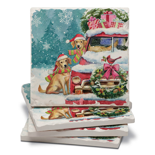 Thirstystone Holiday Buddies 4 Pack Tumbled Tile Stone Coasters 4" Square Manufactured in the USA