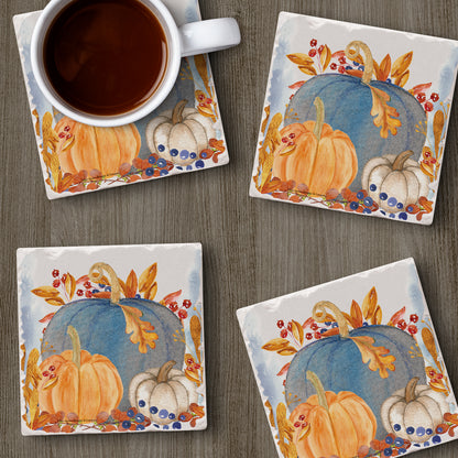 Thirstystone Denim Harvest Pumpkins 4 Pack Tumbled Tile Stone Coasters 4" Square Manufactured in the USA