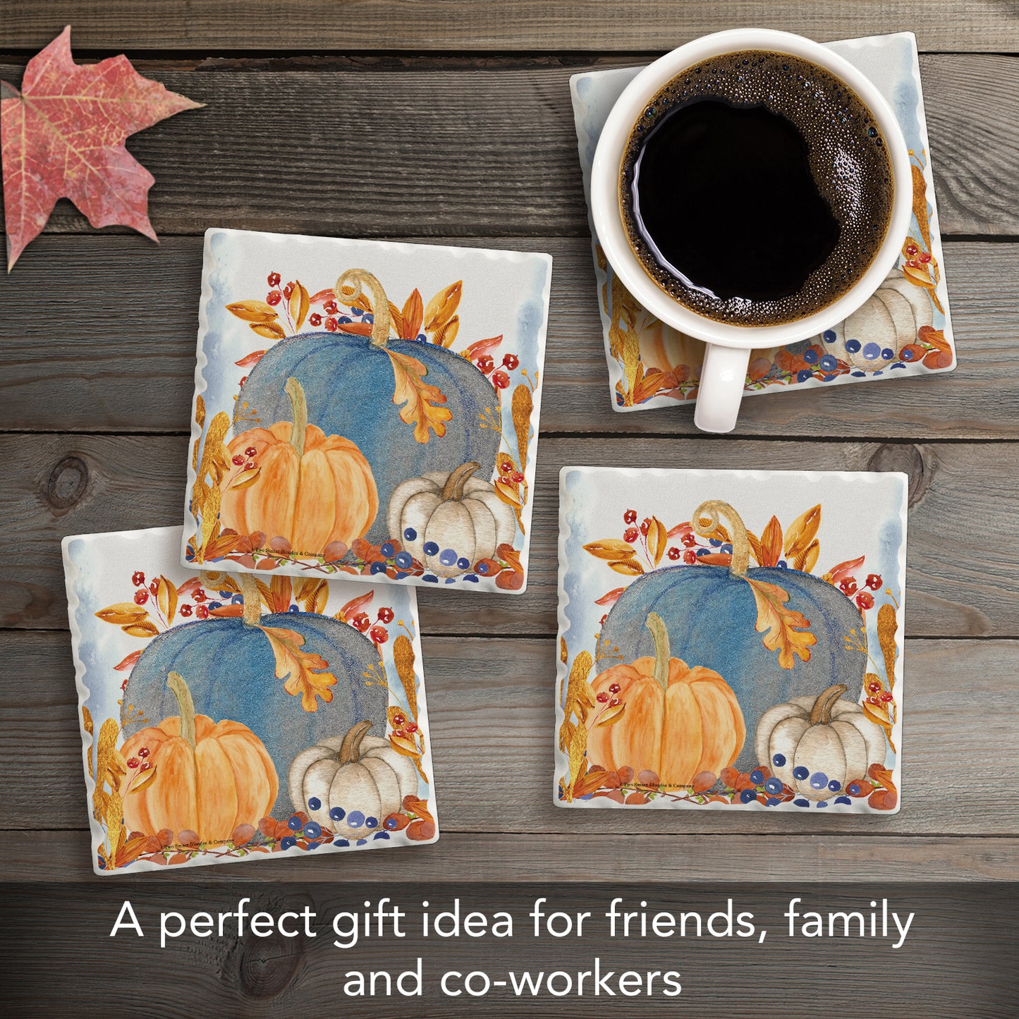 Thirstystone Denim Harvest Pumpkins 4 Pack Tumbled Tile Stone Coasters 4" Square Manufactured in the USA
