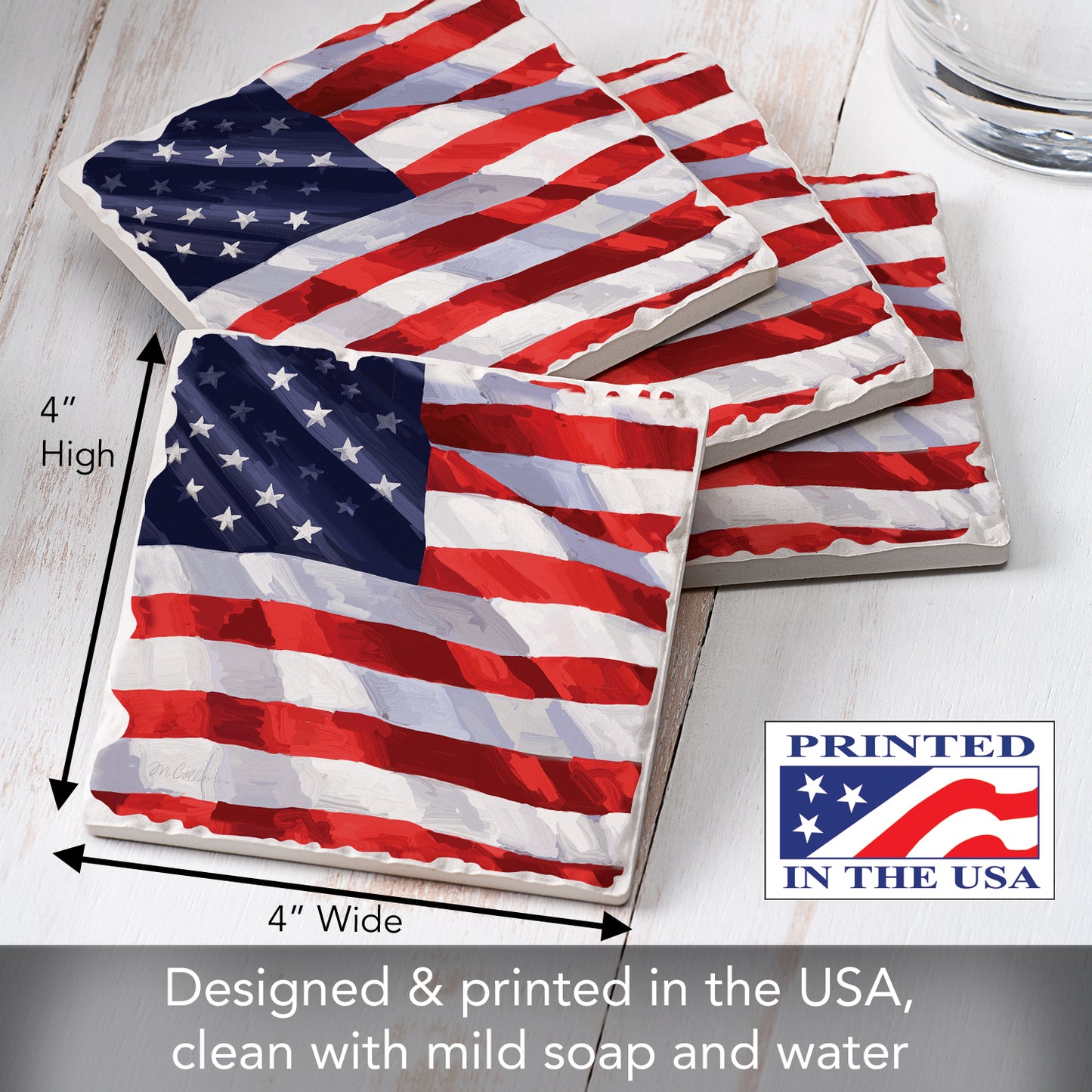 Thirstystone Liberty Flag 4 Pack Tumbled Tile Stone Coasters 4" Square Manufactured in the USA