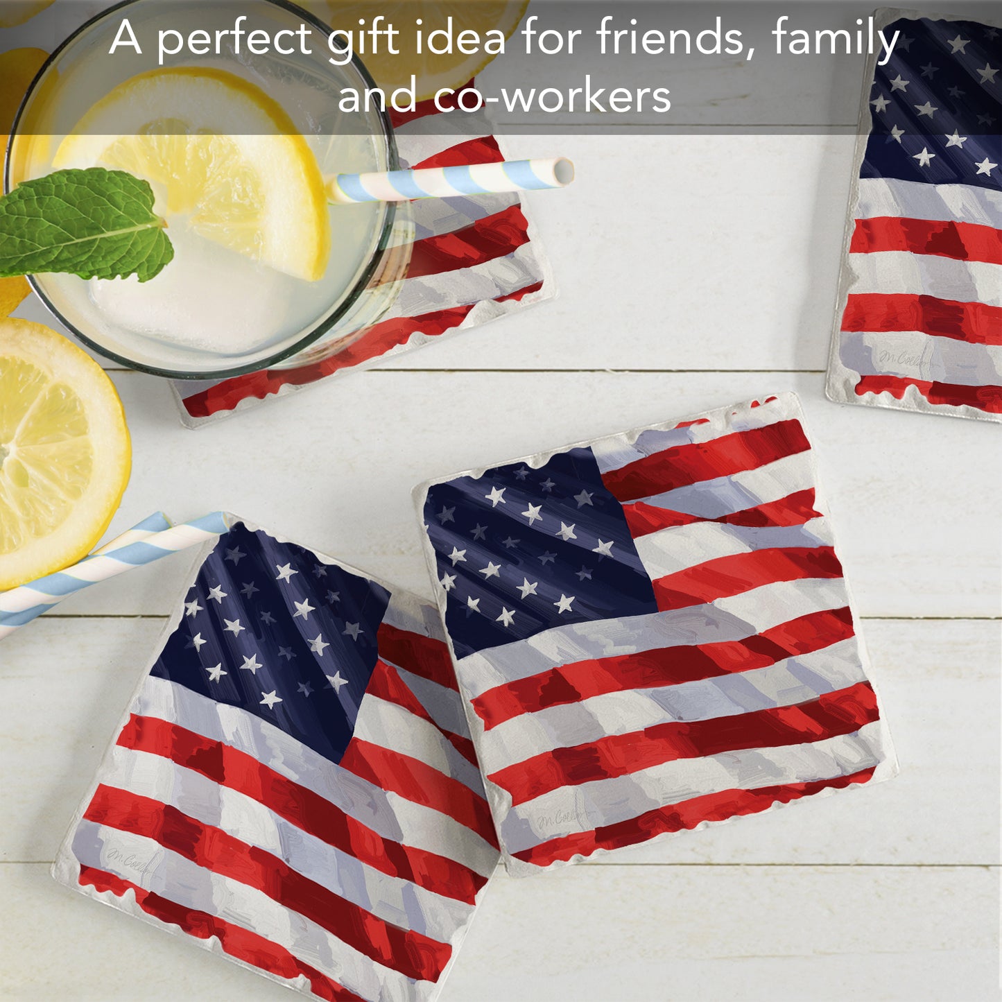Thirstystone Liberty Flag 4 Pack Tumbled Tile Stone Coasters 4" Square Manufactured in the USA