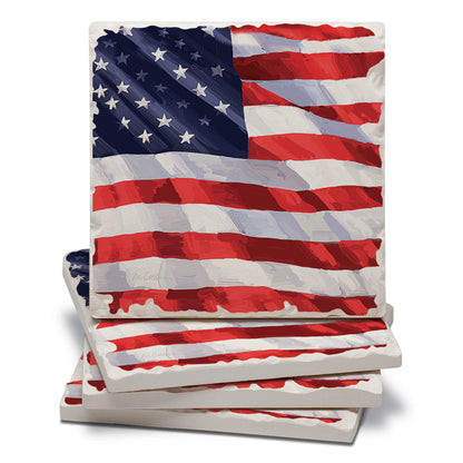 Thirstystone Liberty Flag 4 Pack Tumbled Tile Stone Coasters 4" Square Manufactured in the USA