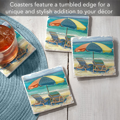 Thirstystone Umbrella Days 4 Pack Tumbled Tile Stone Coasters 4" Square Manufactured in the USA