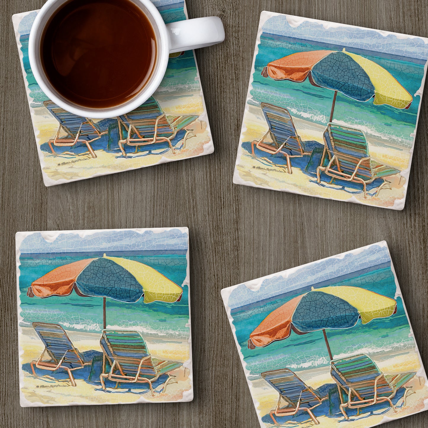 Thirstystone Umbrella Days 4 Pack Tumbled Tile Stone Coasters 4" Square Manufactured in the USA