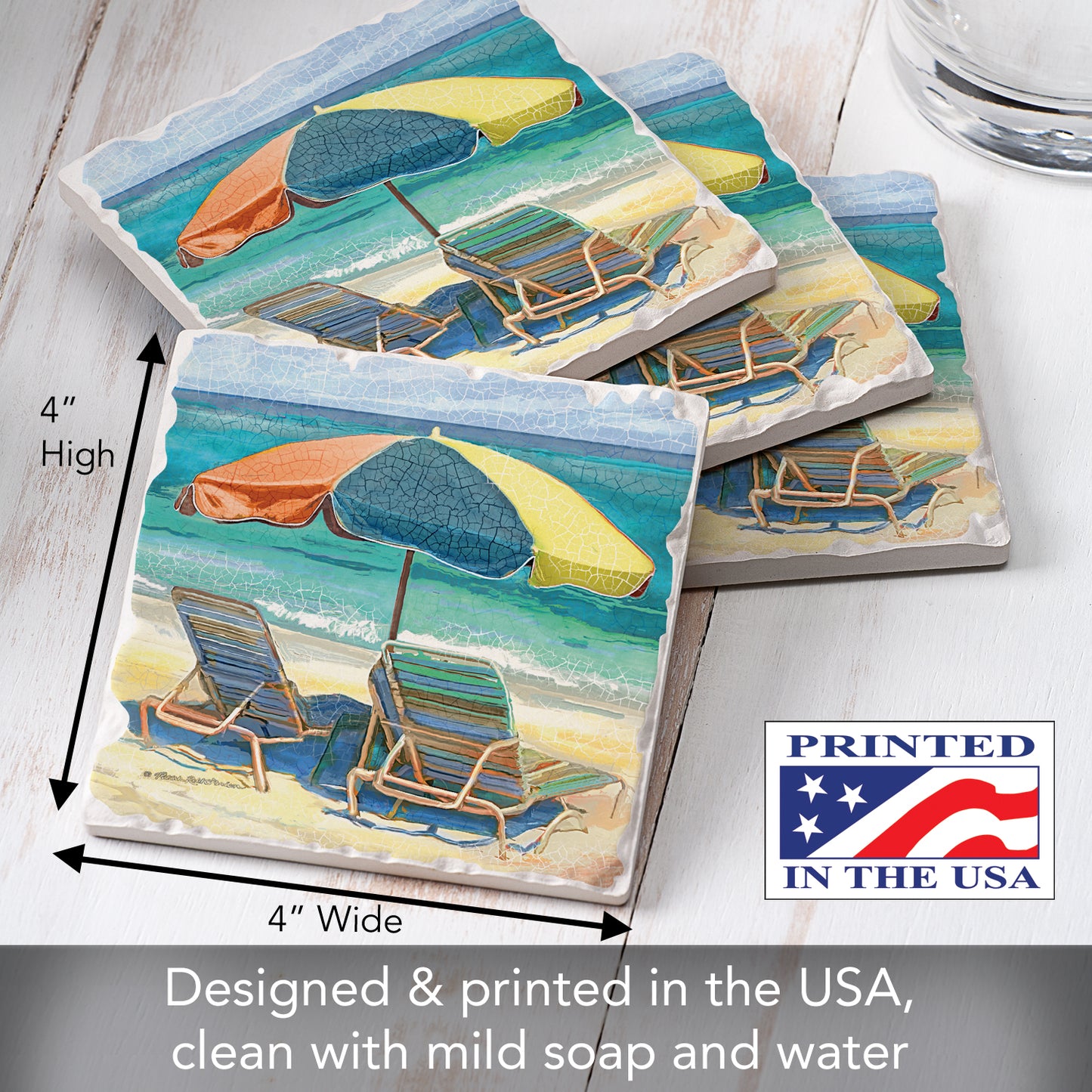 Thirstystone Umbrella Days 4 Pack Tumbled Tile Stone Coasters 4" Square Manufactured in the USA