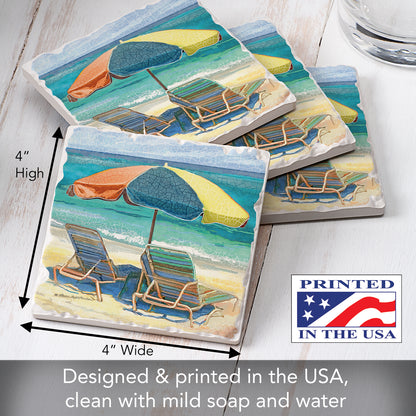 Thirstystone Umbrella Days 4 Pack Tumbled Tile Stone Coasters 4" Square Manufactured in the USA