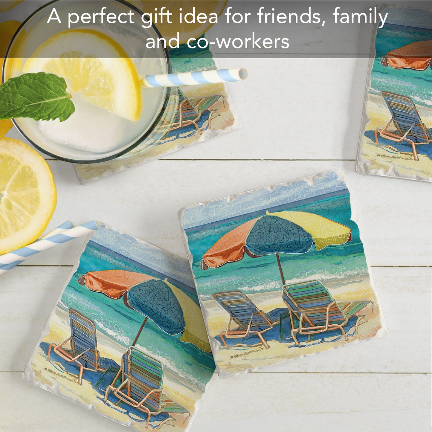Thirstystone Umbrella Days 4 Pack Tumbled Tile Stone Coasters 4" Square Manufactured in the USA