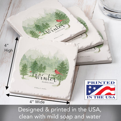 Thirstystone Winter Blessings 4 Pack Tumbled Tile Stone Coasters 4" Square Manufactured in the USA