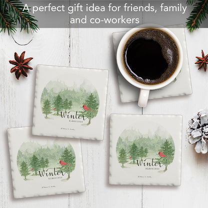 Thirstystone Winter Blessings 4 Pack Tumbled Tile Stone Coasters 4" Square Manufactured in the USA
