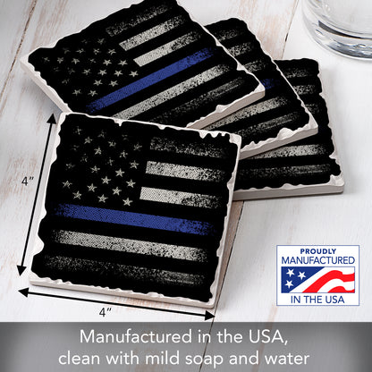 CounterArt Blue Line Flag 4 Pack Tumbled Tile Stone Coasters with Protective Cork Backing Manufactured in The USA