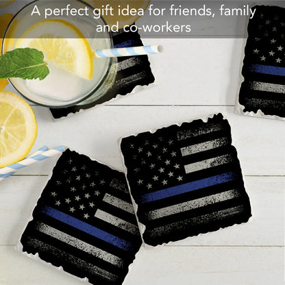 CounterArt Blue Line Flag 4 Pack Tumbled Tile Stone Coasters with Protective Cork Backing Manufactured in The USA