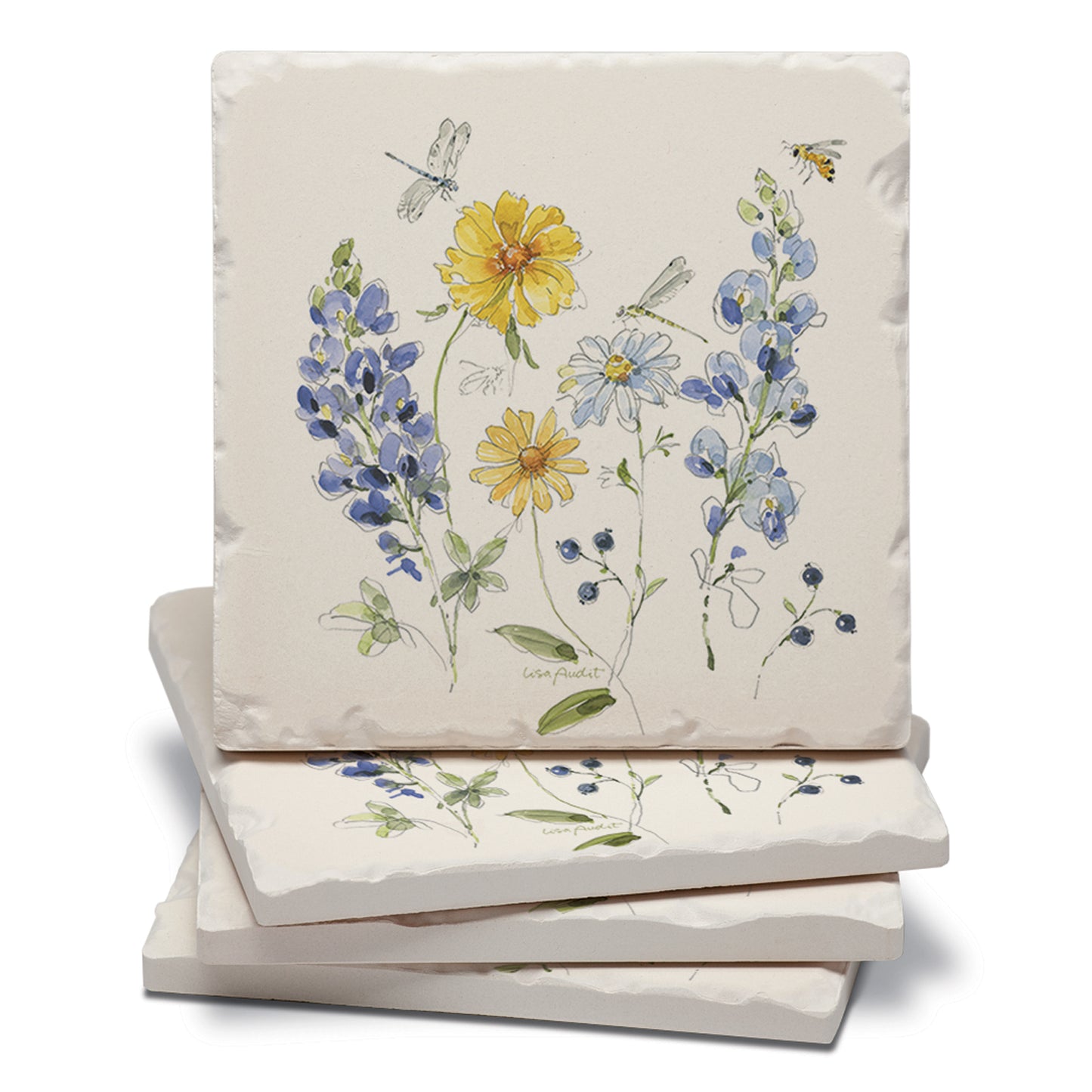 Thirstystone Lovely Blues 4 Pack Tumbled Tile Stone Coasters 4" Square Manufactured in the USA