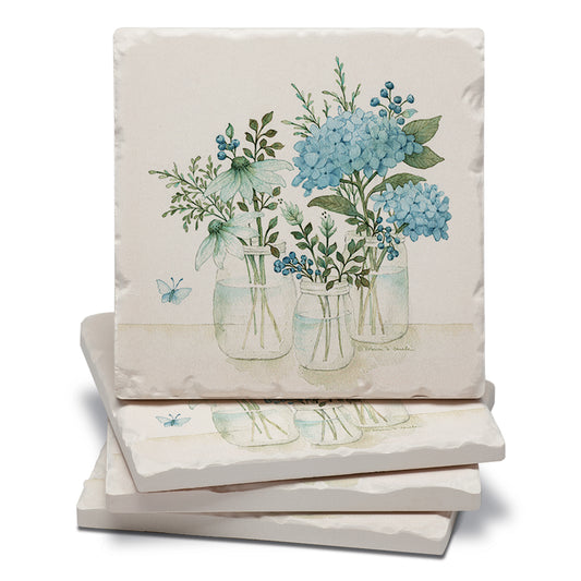 Thirstystone Mason Jar Florals 4 Pack Tumbled Tile Stone Coasters 4" Square Manufactured in the USA
