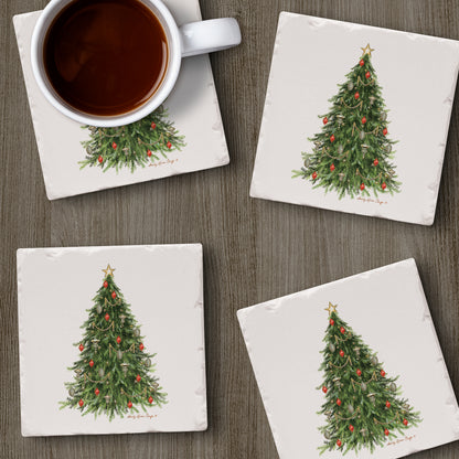 Thirstystone O' Christmas Tree 4 Pack Tumbled Tile Stone Coasters 4" Square Manufactured in the USA