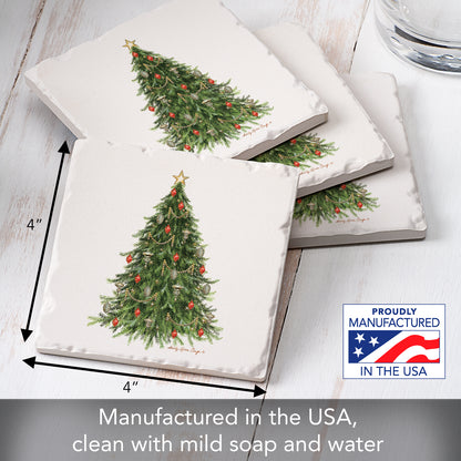 Thirstystone O' Christmas Tree 4 Pack Tumbled Tile Stone Coasters 4" Square Manufactured in the USA