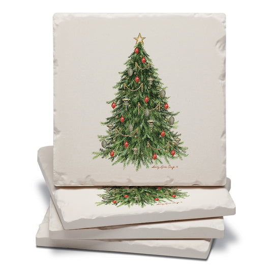 Thirstystone O' Christmas Tree 4 Pack Tumbled Tile Stone Coasters 4" Square Manufactured in the USA