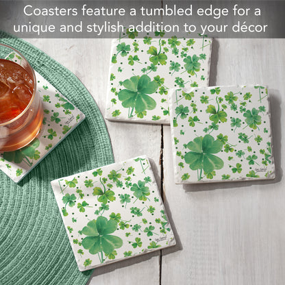 Thirstystone Shamrock Pattern 4-Pack Absorbent Stone Tumbled Tile Coasters 4" Square Manufactured in the USA