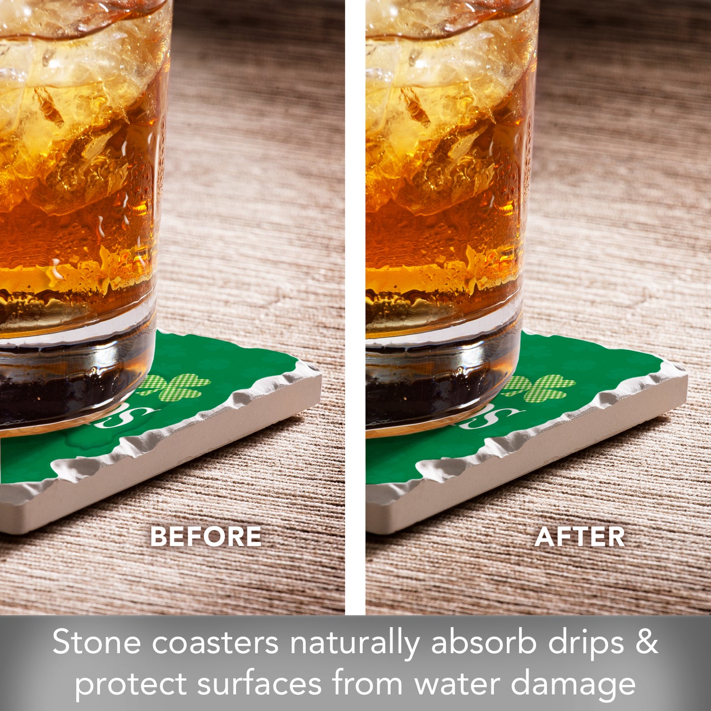 Thirstystone Shamrock Shenanigans 4-Pack Absorbent Stone Tumbled Tile Coasters  4" Square Manufactured in the USA