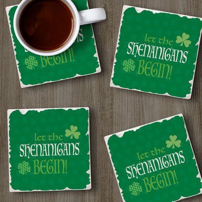 Thirstystone Shamrock Shenanigans 4-Pack Absorbent Stone Tumbled Tile Coasters  4" Square Manufactured in the USA