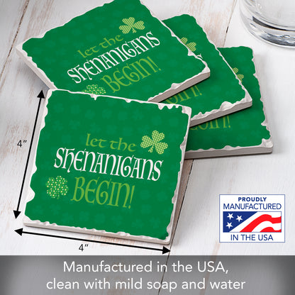 Thirstystone Shamrock Shenanigans 4-Pack Absorbent Stone Tumbled Tile Coasters  4" Square Manufactured in the USA