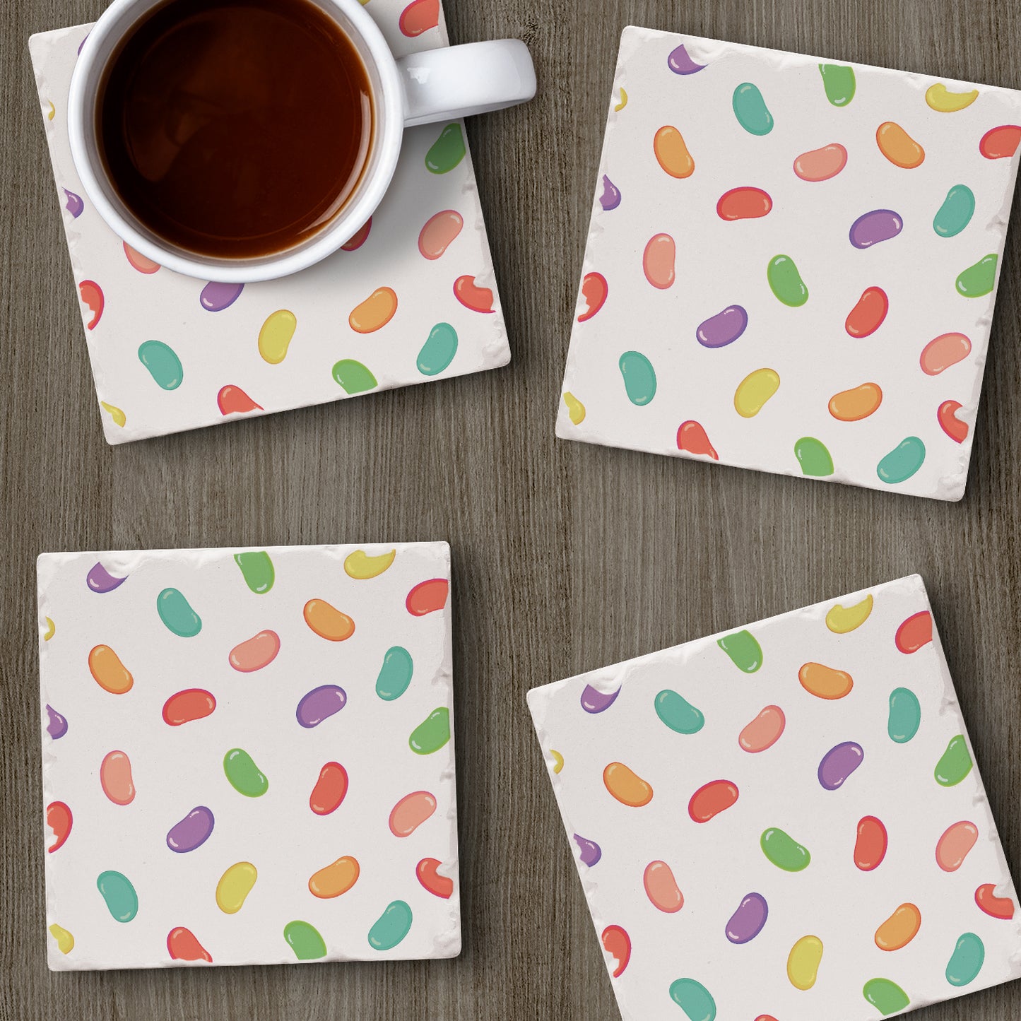 Thirstystone Jelly Beans 4-Pack Absorbent Stone Tumbled Tile Coasters 4" Square Manufactured in the USA