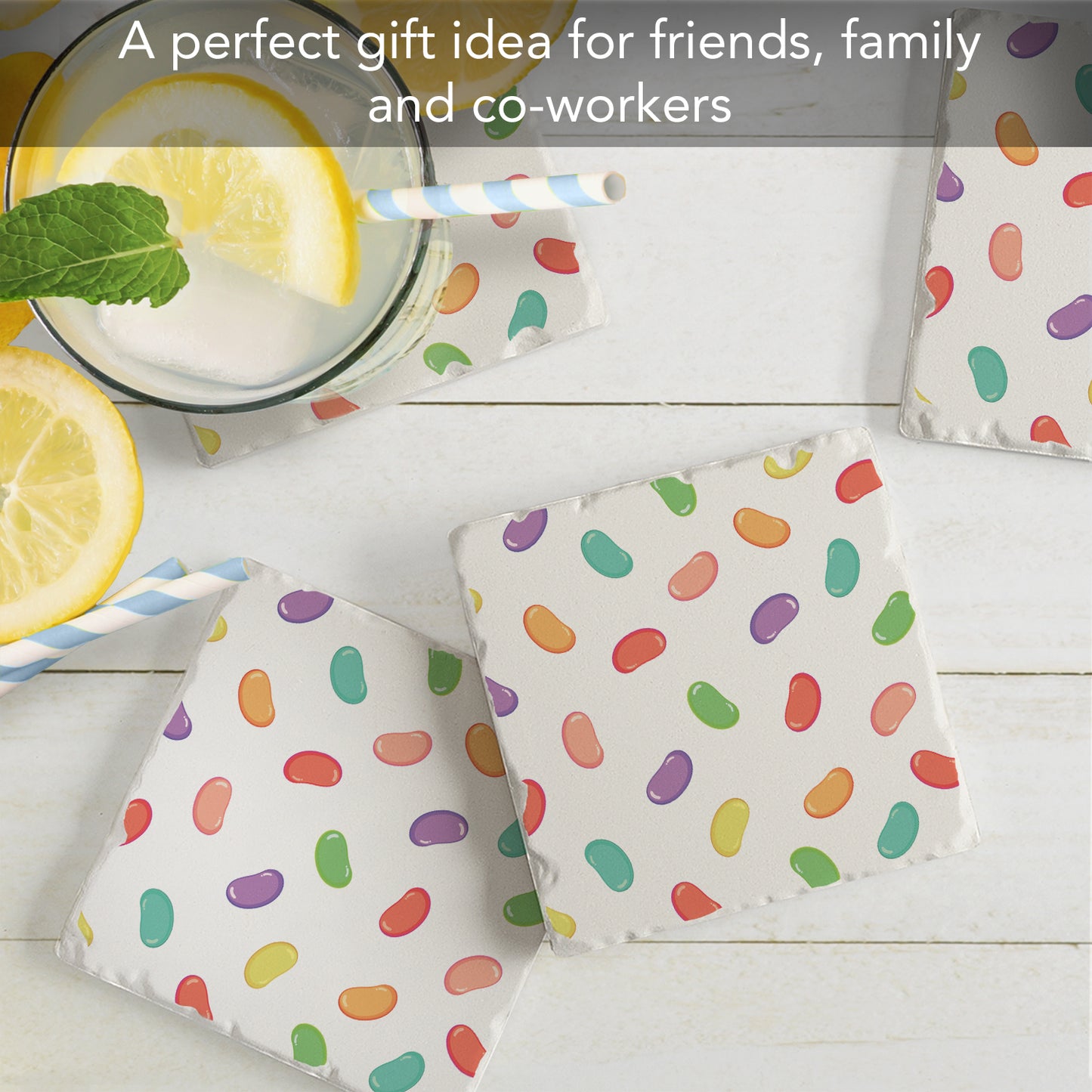 Thirstystone Jelly Beans 4-Pack Absorbent Stone Tumbled Tile Coasters 4" Square Manufactured in the USA