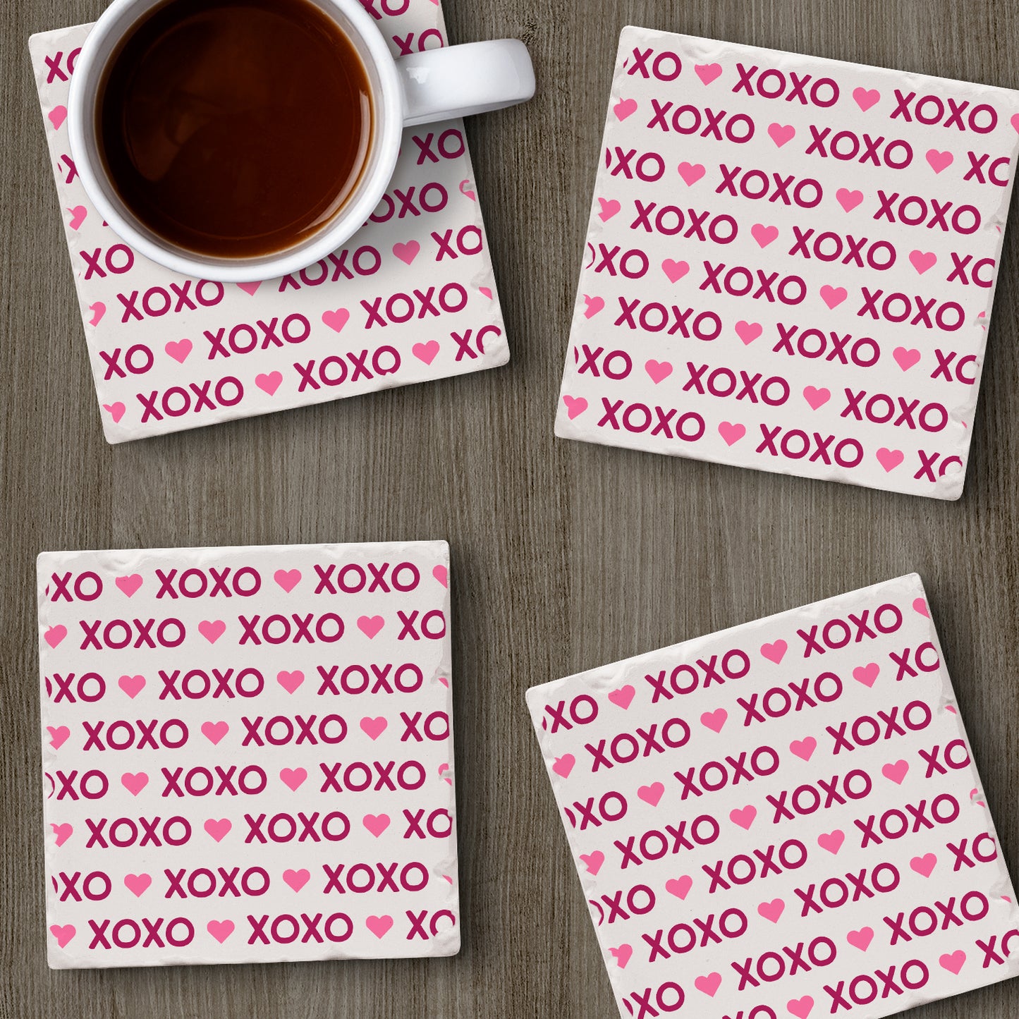 Thirstystone XOXO 4 Pack Absorbent Stone Tumbled Tile Coasters with Protective Cork Backing 4" Square Manufactured in The USA Artistic Absorbent Easily Wipes Clean