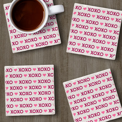 Thirstystone XOXO 4 Pack Absorbent Stone Tumbled Tile Coasters with Protective Cork Backing 4" Square Manufactured in The USA Artistic Absorbent Easily Wipes Clean