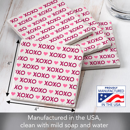 Thirstystone XOXO 4 Pack Absorbent Stone Tumbled Tile Coasters with Protective Cork Backing 4" Square Manufactured in The USA Artistic Absorbent Easily Wipes Clean