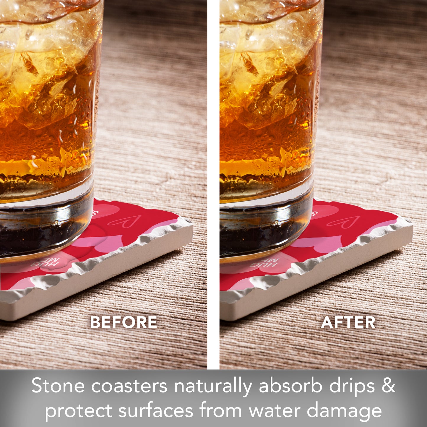Thirstystone Candy Hearts 4 Pack Absorbent Stone Tumbled Tile Coasters with Protective Cork Backing 4" Square Manufactured in The USA Artistic Absorbent Easily Wipes Clean