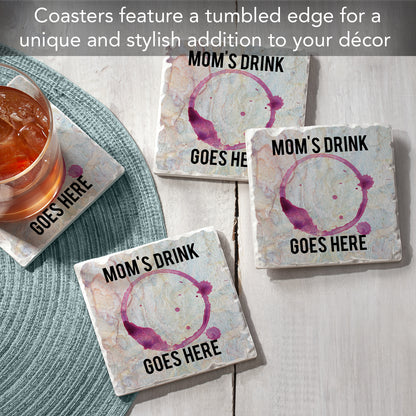 Thirstystone Mom's Drink 4 Pack Absorbent Stone Tumbled Tile Coasters with Protective Cork Backing 4" Square Manufactured in The USA Artistic Absorbent Easily Wipes Clean