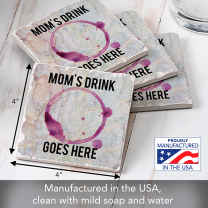 Thirstystone Mom's Drink 4 Pack Absorbent Stone Tumbled Tile Coasters with Protective Cork Backing 4" Square Manufactured in The USA Artistic Absorbent Easily Wipes Clean