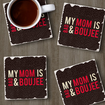 Thirstystone Boujee Mom 4 Pack Absorbent Stone Tumbled Tile Coasters with Protective Cork Backing 4" Square Manufactured in The USA Artistic Absorbent Easily Wipes Clean