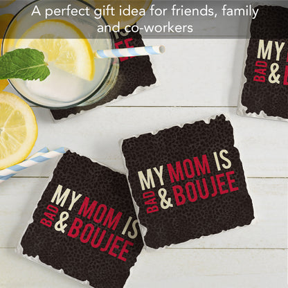 Thirstystone Boujee Mom 4 Pack Absorbent Stone Tumbled Tile Coasters with Protective Cork Backing 4" Square Manufactured in The USA Artistic Absorbent Easily Wipes Clean