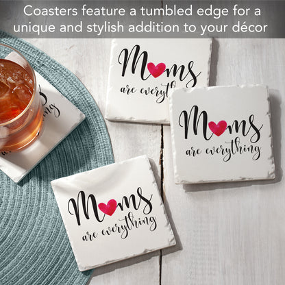 Thirstystone Mom Everything 4 Pack Absorbent Stone Tumbled Tile Coasters with Protective Cork Backing 4" Square Manufactured in The USA Artistic Absorbent Easily Wipes Clean