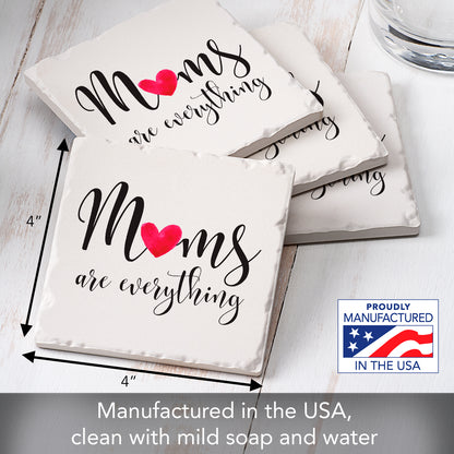 Thirstystone Mom Everything 4 Pack Absorbent Stone Tumbled Tile Coasters with Protective Cork Backing 4" Square Manufactured in The USA Artistic Absorbent Easily Wipes Clean