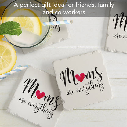 Thirstystone Mom Everything 4 Pack Absorbent Stone Tumbled Tile Coasters with Protective Cork Backing 4" Square Manufactured in The USA Artistic Absorbent Easily Wipes Clean
