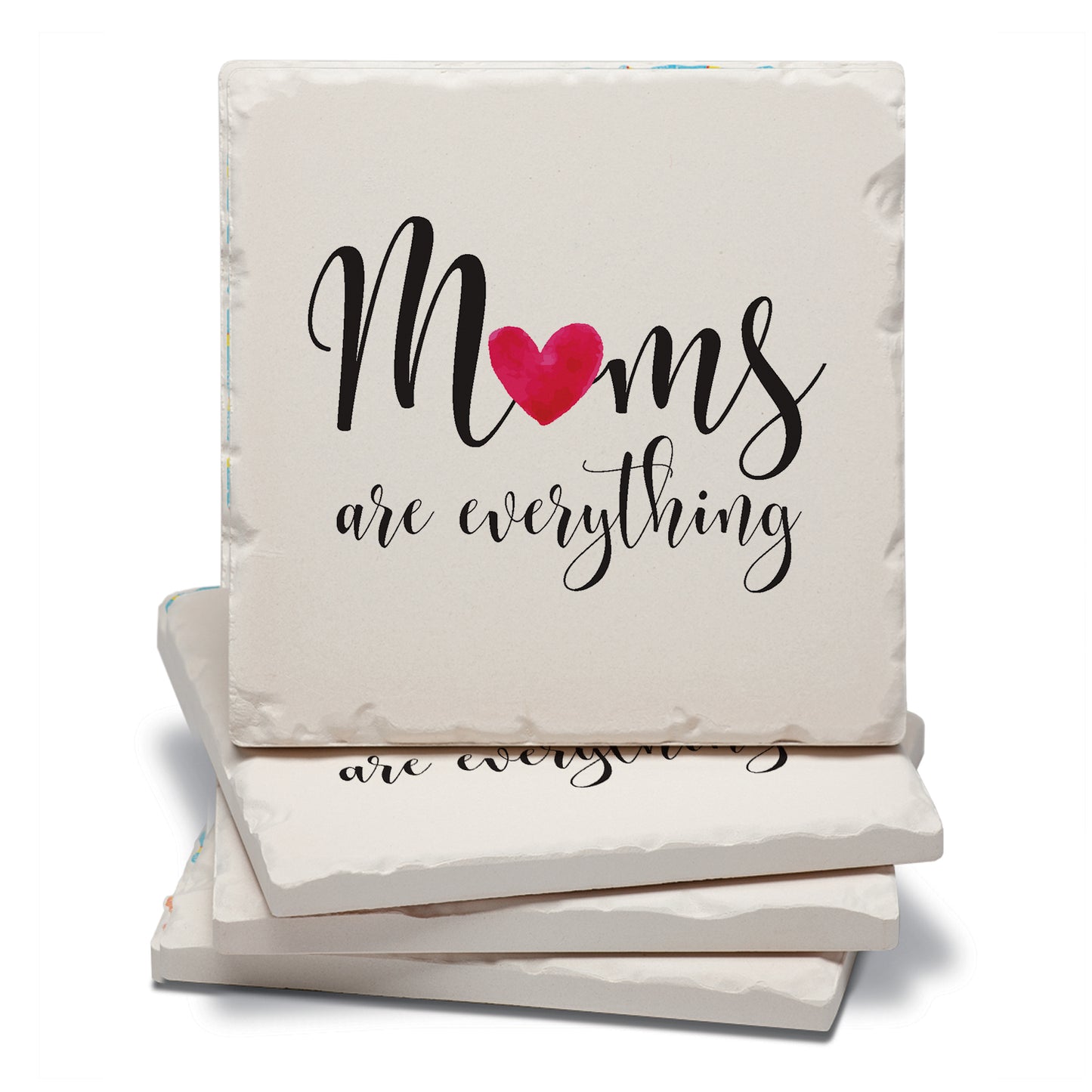 Thirstystone Mom Everything 4 Pack Absorbent Stone Tumbled Tile Coasters with Protective Cork Backing 4" Square Manufactured in The USA Artistic Absorbent Easily Wipes Clean