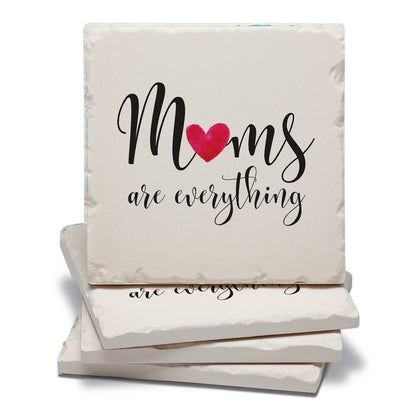 Thirstystone Mom Everything 4 Pack Absorbent Stone Tumbled Tile Coasters with Protective Cork Backing 4" Square Manufactured in The USA Artistic Absorbent Easily Wipes Clean
