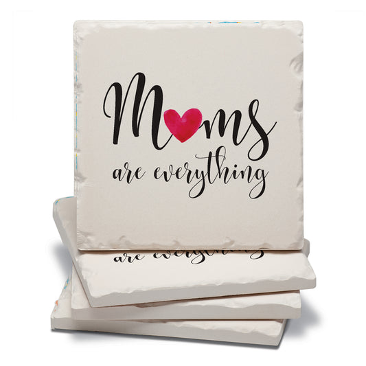 Thirstystone Mom Everything 4 Pack Absorbent Stone Tumbled Tile Coasters with Protective Cork Backing 4" Square Manufactured in The USA Artistic Absorbent Easily Wipes Clean