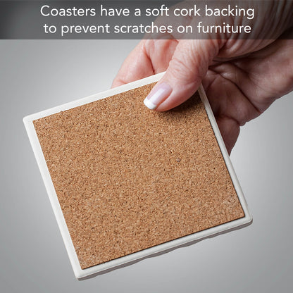 Thirstystone Bonus Mom 4 Pack Absorbent Stone Tumbled Tile Coasters with Protective Cork Backing 4" Square Manufactured in The USA Artistic Absorbent Easily Wipes Clean
