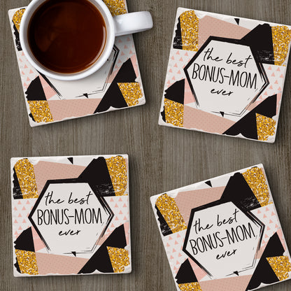 Thirstystone Bonus Mom 4 Pack Absorbent Stone Tumbled Tile Coasters with Protective Cork Backing 4" Square Manufactured in The USA Artistic Absorbent Easily Wipes Clean